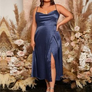 Luxe plus size slit thigh satin  maxi dress